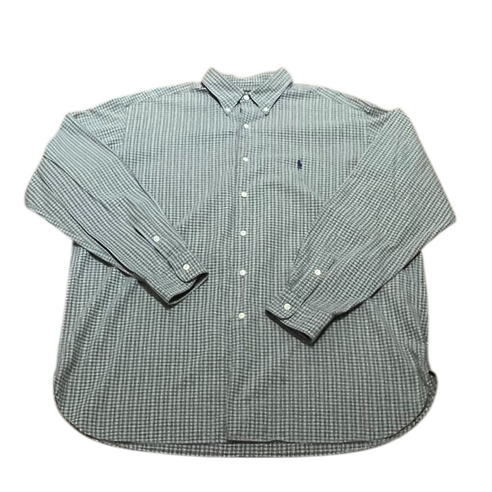 Ralph Lauren Men’s McMeel Green And Navy Checkered Long Sleeve Shirt, Size XL‎